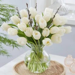 12/+ Cm White Flag Triumph Tulip Flower Bulbs (Bag Of 50) -J Parkers Garden Store garden state bulb flower bulbs ecf 126 50 02 31 1000